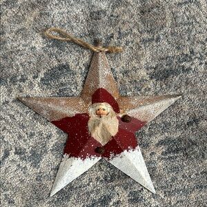 Primitive Metal Santa Star Ornament